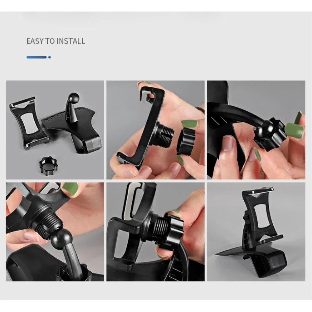 3 in 1 Car GPS Smartphone Holder: Dashboard / Visor Clamp   AC Grid Clip for Goclever Quantum 3 550 Rugged (2019) - Black