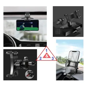 3 in 1 Car GPS Smartphone Holder: Dashboard / Visor Clamp   AC Grid Clip for Goclever Quantum 3 550 Rugged (2019) - Black
