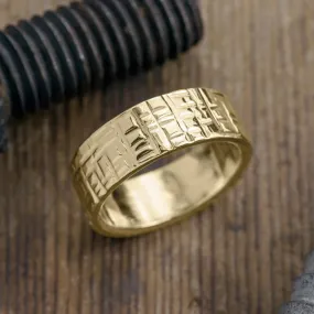 8mm 14k Yellow Gold Mens Wedding Band, Textured Polished