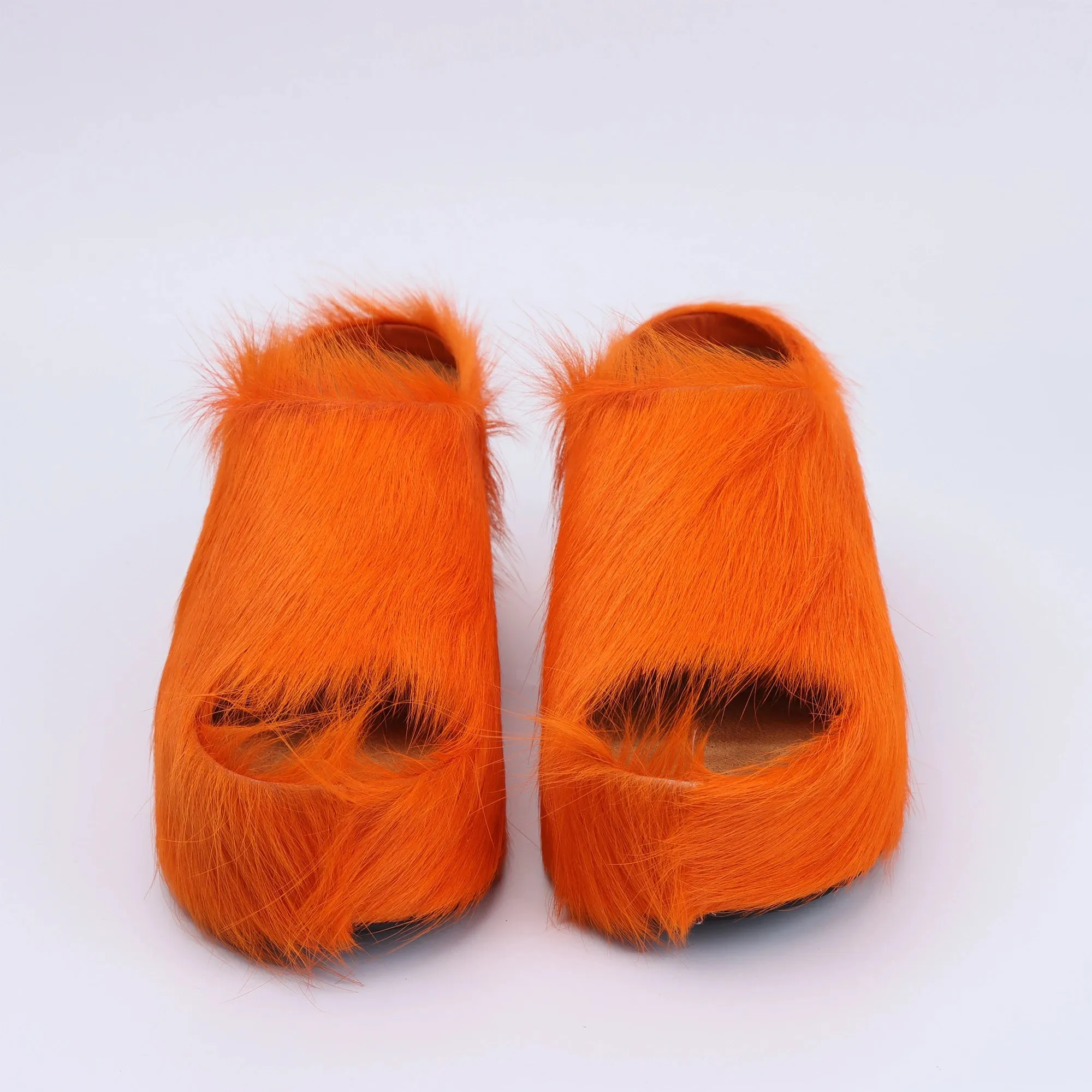 Designer Sandals Shoes Women Real Fur Platform Clogs Slides Sandals long Calf Hair Luxury Shoes Woman Designer Brand Casual Shoe
