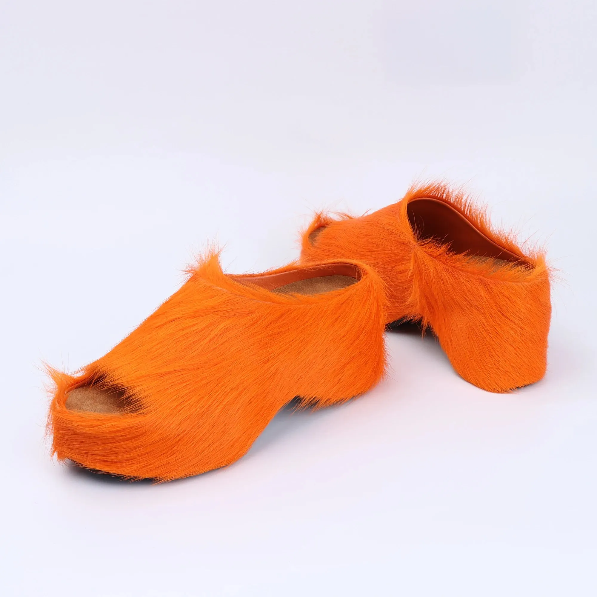Designer Sandals Shoes Women Real Fur Platform Clogs Slides Sandals long Calf Hair Luxury Shoes Woman Designer Brand Casual Shoe