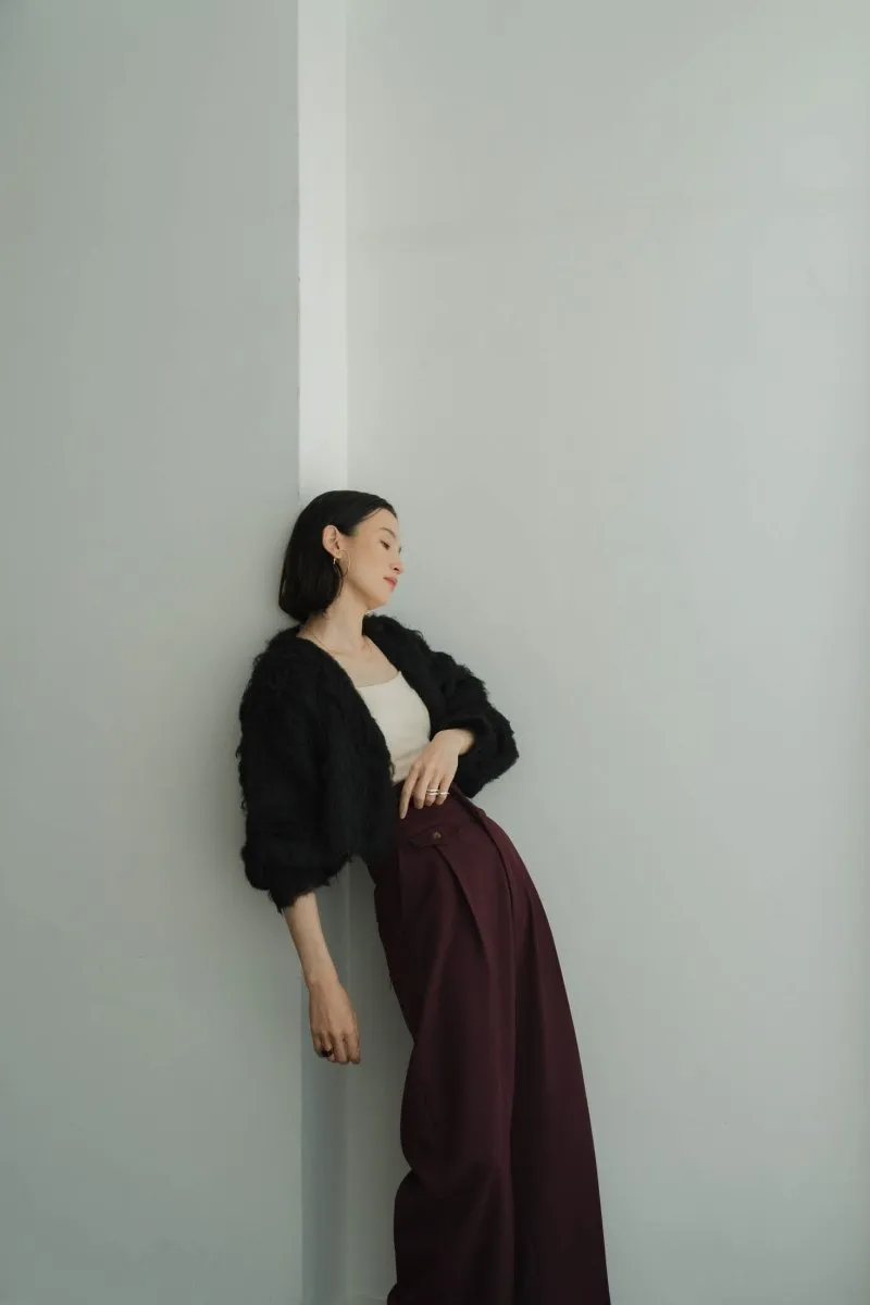 minimal shaggy cardigan/black