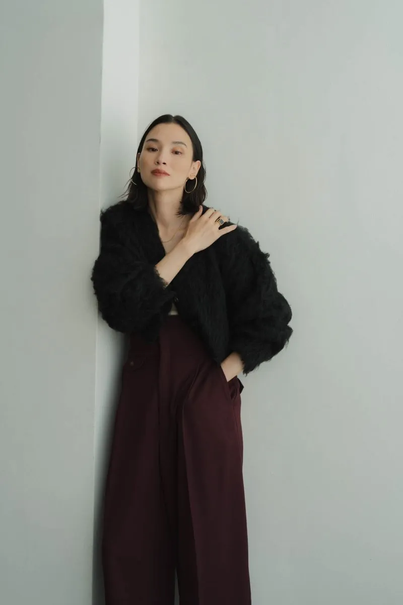 minimal shaggy cardigan/black