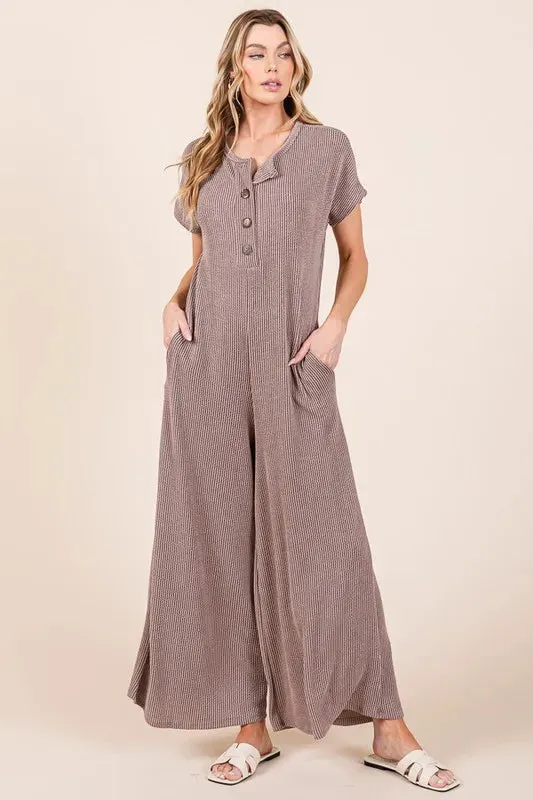 ONLINE EXCLUSIVE BOMBOM Rib Knit Jumpsuit with Button Detail