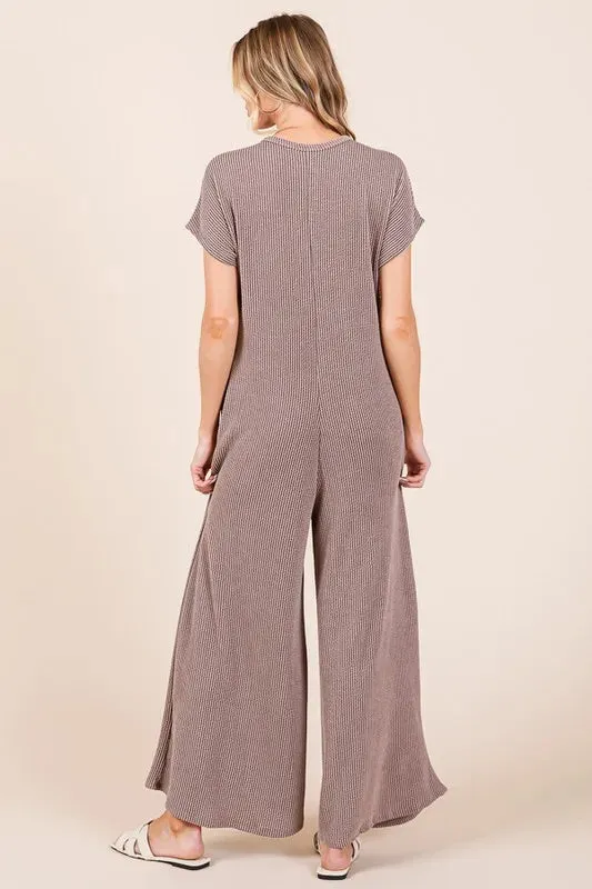 ONLINE EXCLUSIVE BOMBOM Rib Knit Jumpsuit with Button Detail