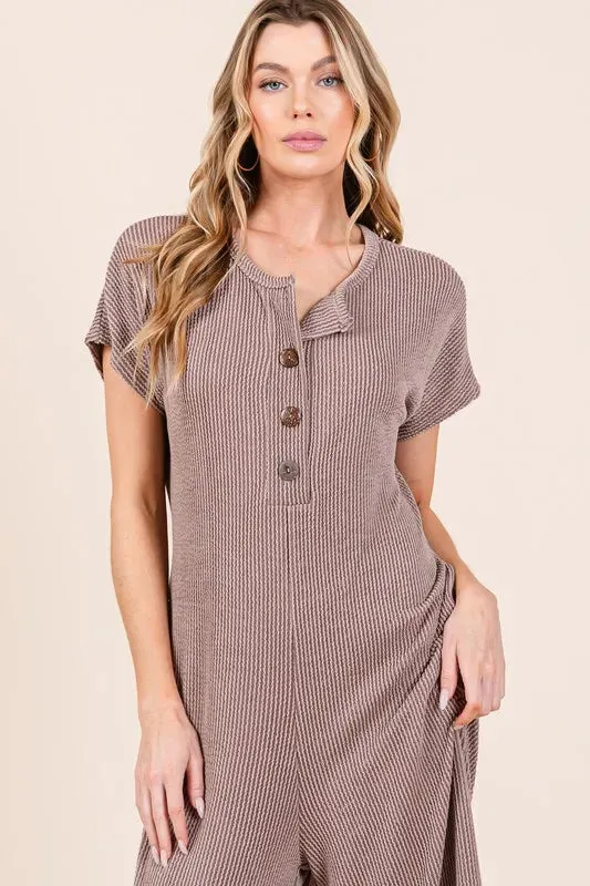 ONLINE EXCLUSIVE BOMBOM Rib Knit Jumpsuit with Button Detail