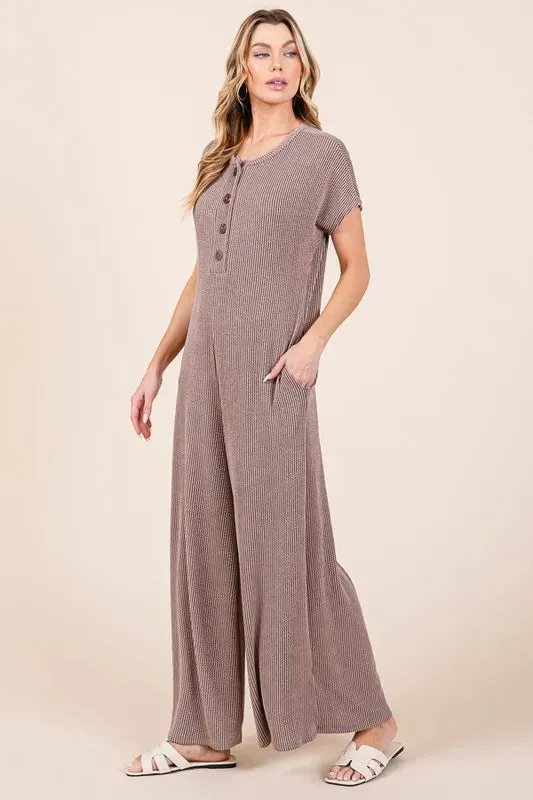 ONLINE EXCLUSIVE BOMBOM Rib Knit Jumpsuit with Button Detail