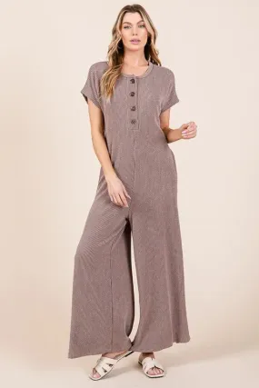 ONLINE EXCLUSIVE BOMBOM Rib Knit Jumpsuit with Button Detail