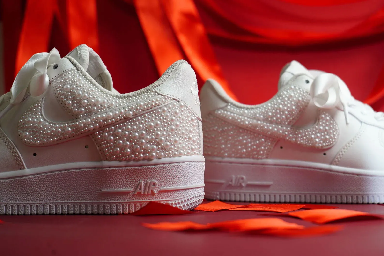 Pearl Ribbon Wedding Handwork Custom Air Force 1
