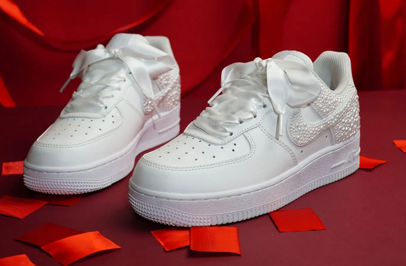Pearl Ribbon Wedding Handwork Custom Air Force 1