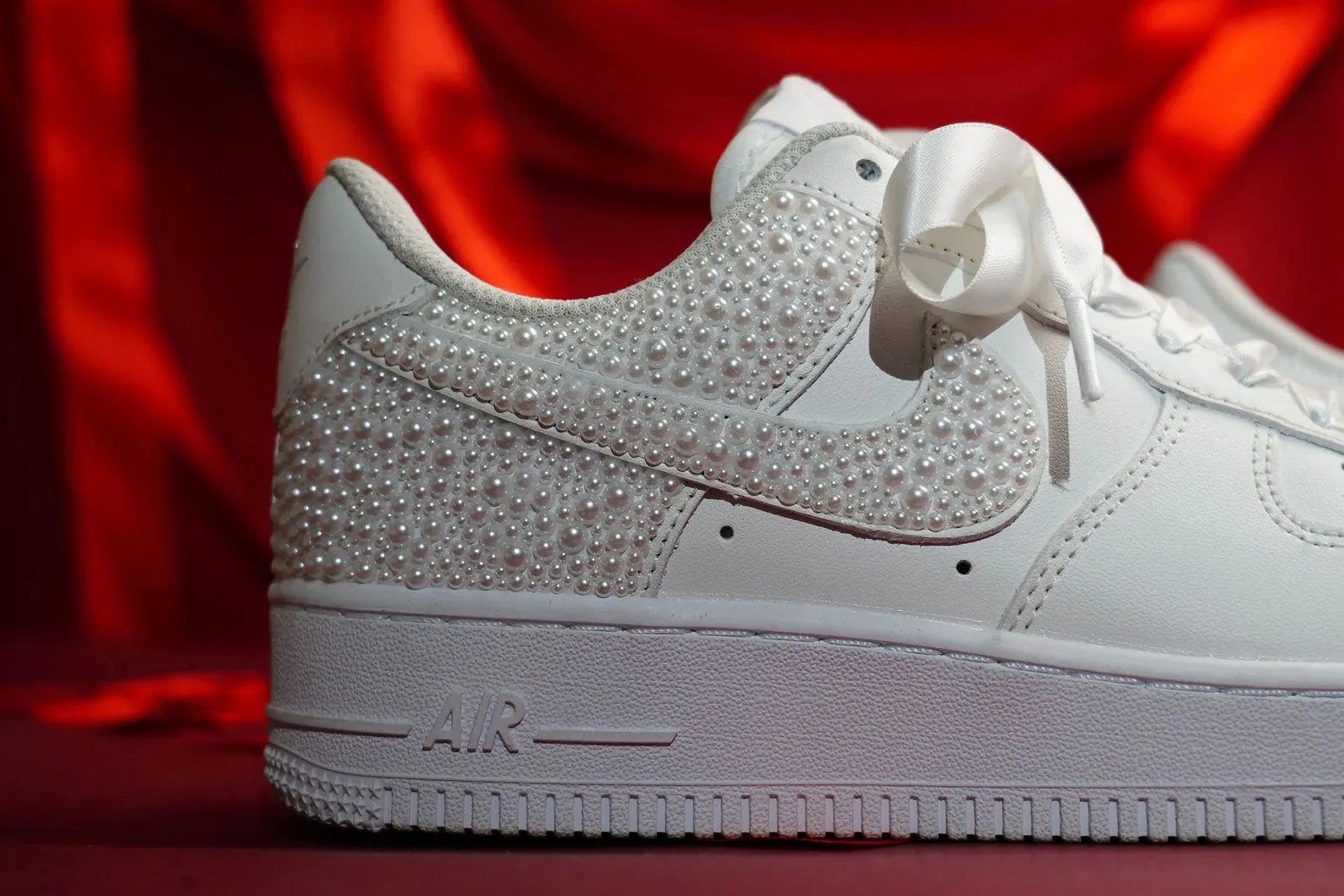 Pearl Ribbon Wedding Handwork Custom Air Force 1