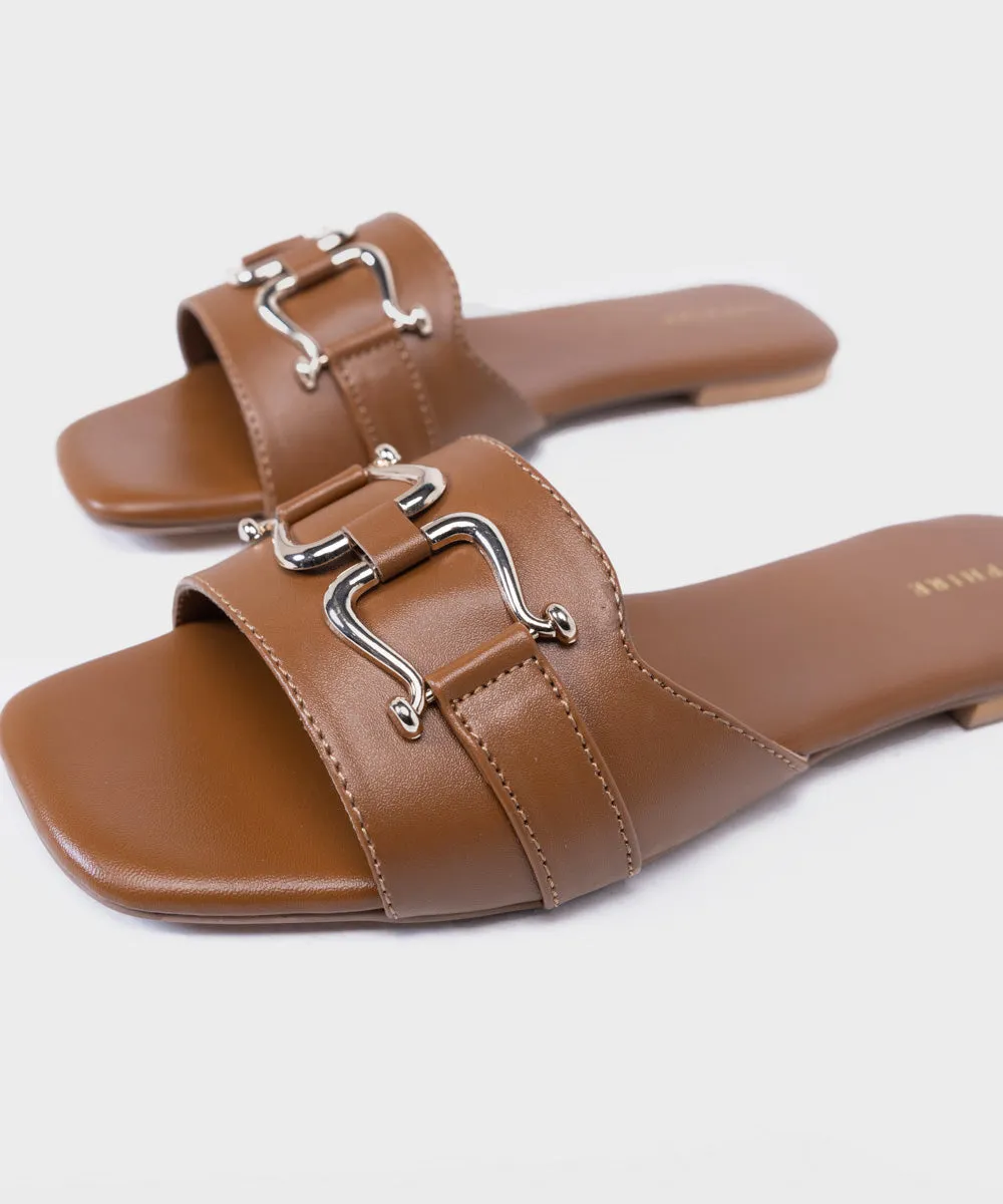 Tan Buckled Flats