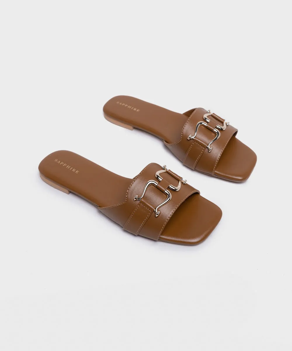 Tan Buckled Flats