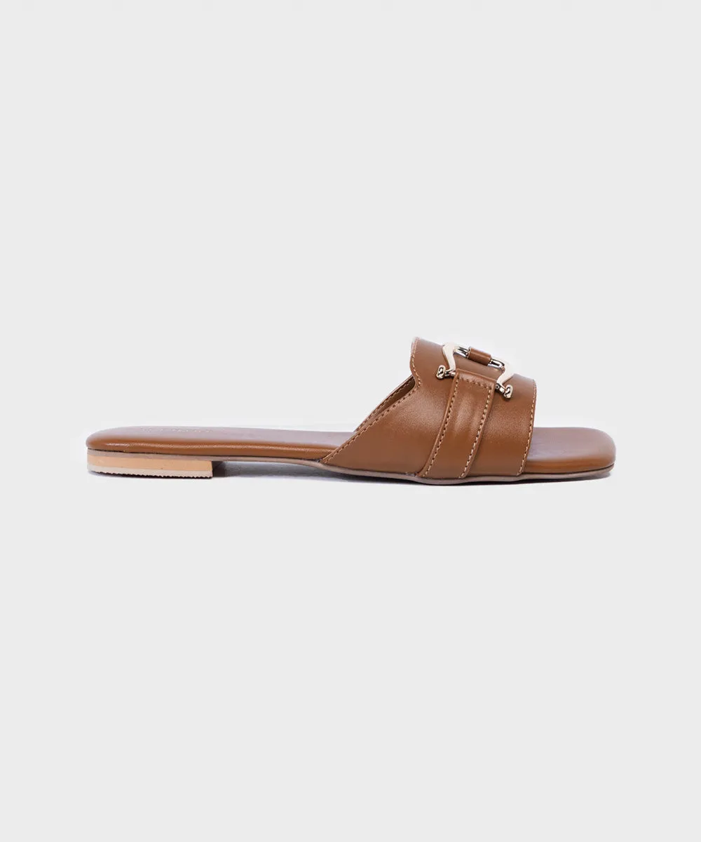 Tan Buckled Flats