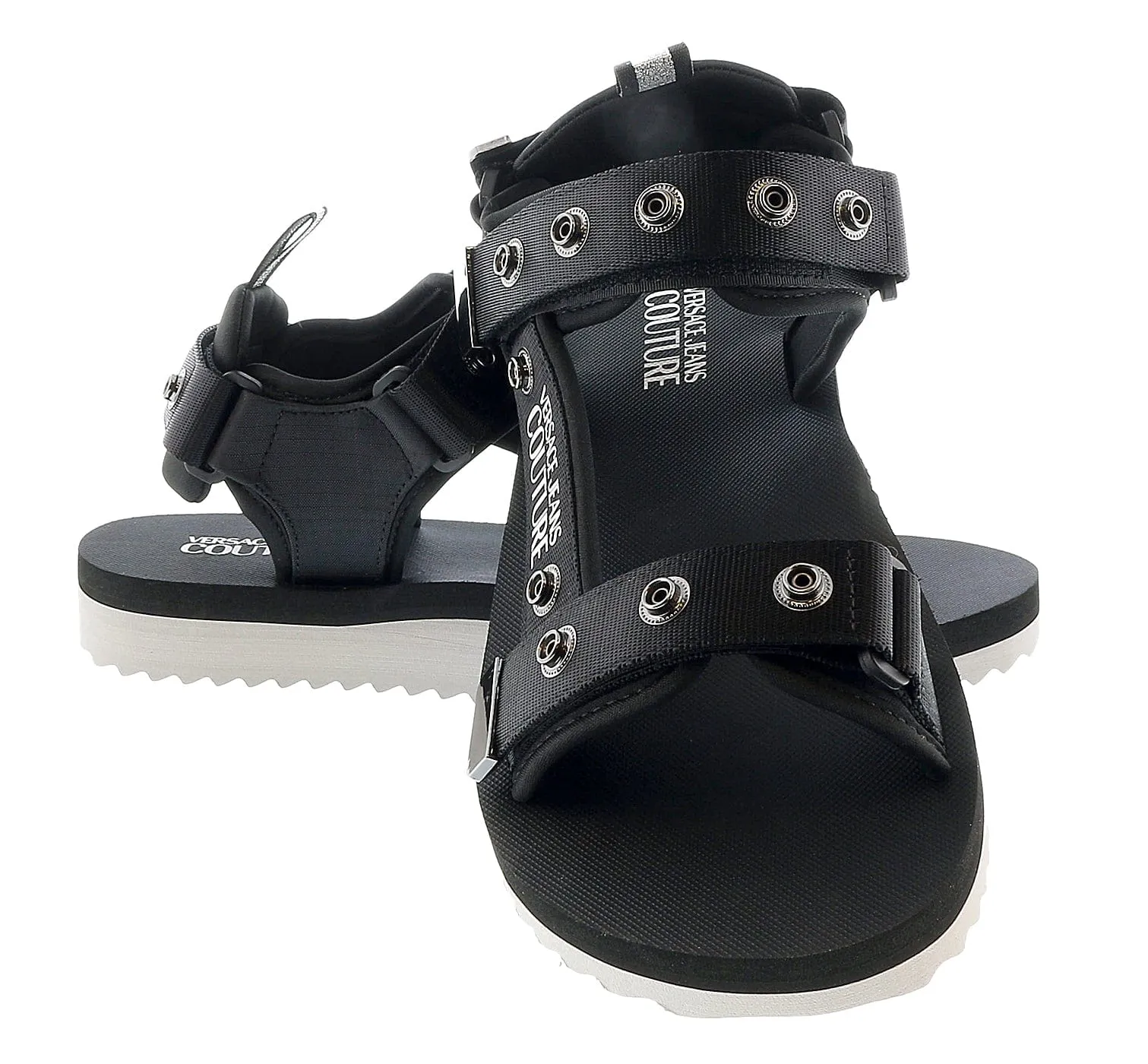 Versace Jeans Couture Black Silver Silver Riveted Strap Trek Fashion Sandal-