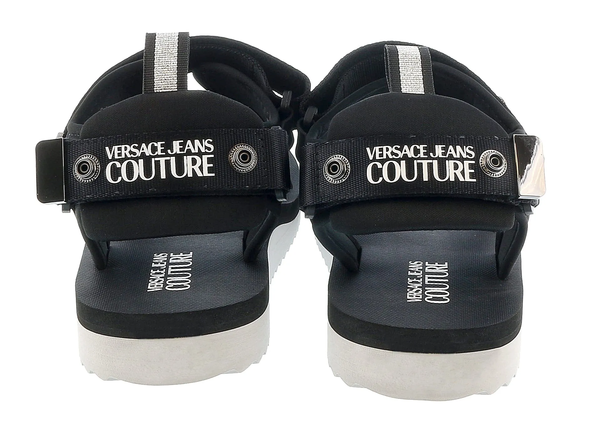 Versace Jeans Couture Black Silver Silver Riveted Strap Trek Fashion Sandal-