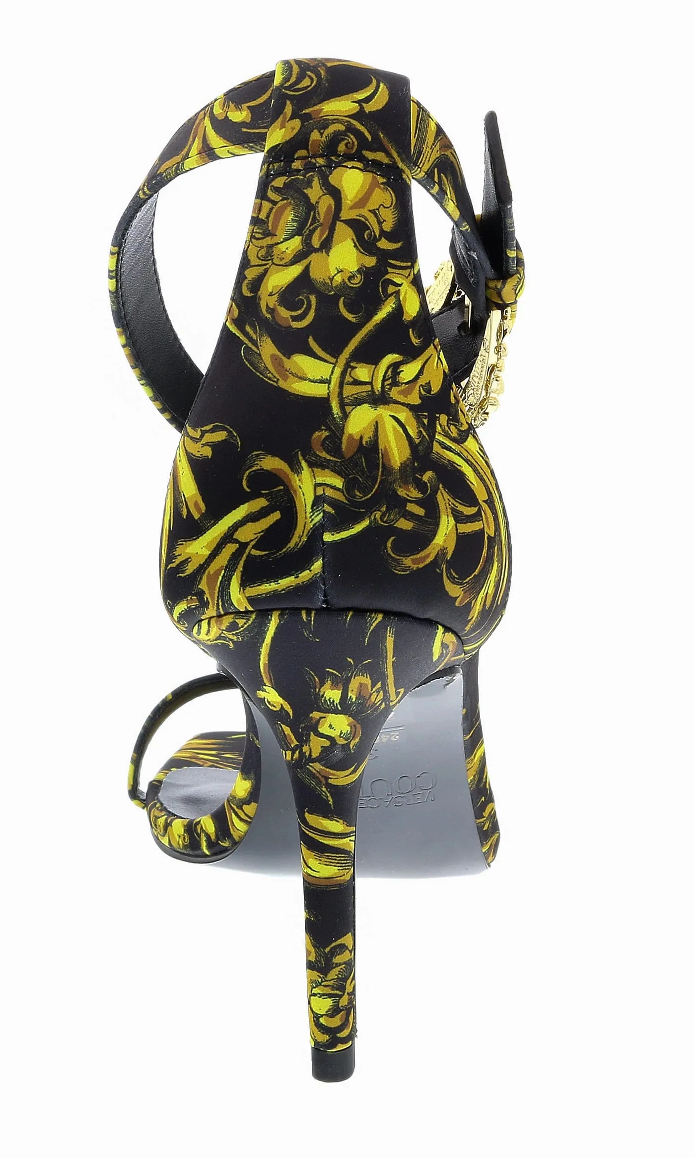 Versace Jeans Couture Black/Gold High Heel Baroque Print Ankle Strap Sandal