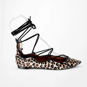 Zara Leopard Print Lace Up Ballet Flats 6